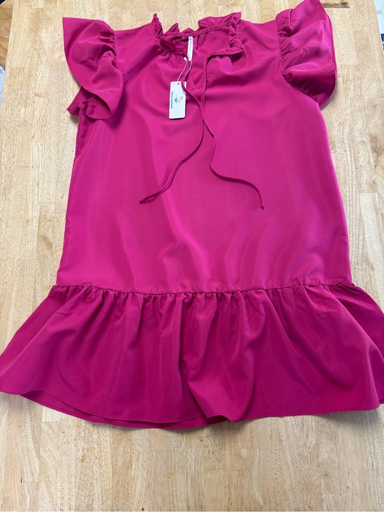 Beachsissi Dresses & Skirts - NWT Beachsissi Fuchsia V Neck Ruffle Sleeve Tiered Shift Dress